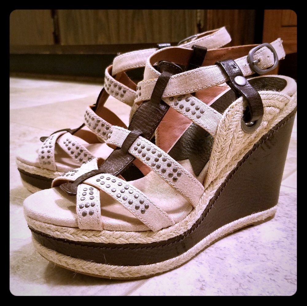 Lucky Brand buckle stud jute canvas wedge sandals